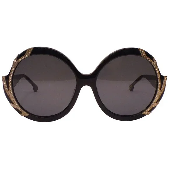 Oversized Round Sunglasses w/ Crystals MIDNIGHT RIDER - Oversized Circle / Round Sunglasses W Black  main image 3